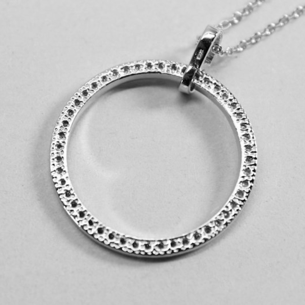 950 Sterling Silver Pavé Clear CZ Circle Necklace - Picture 3 of 4